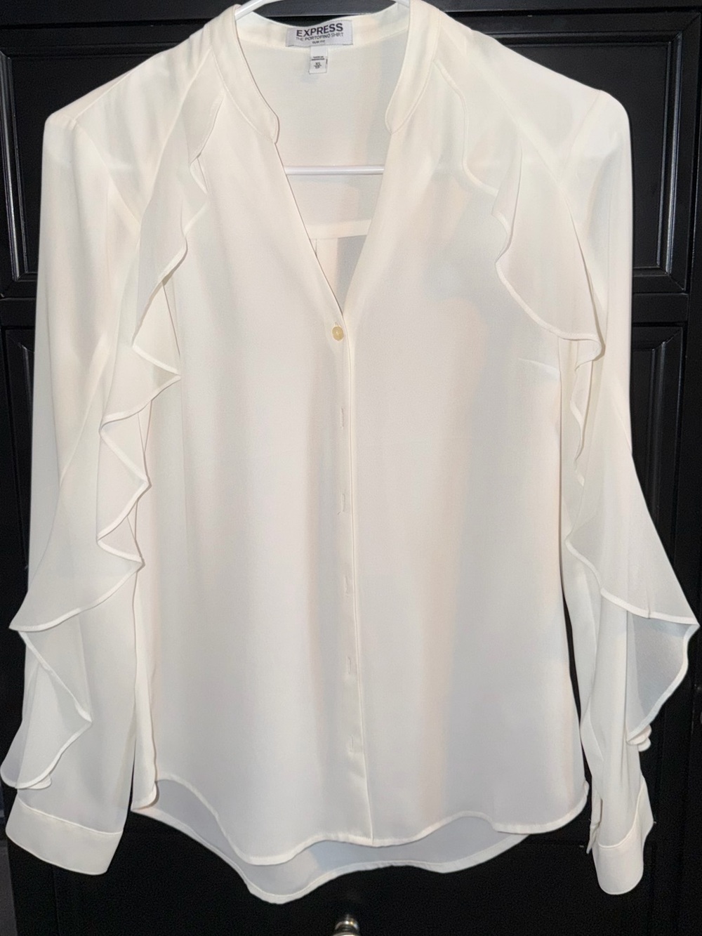 Express Cream Ruffle-Trim Button-Front Blouse